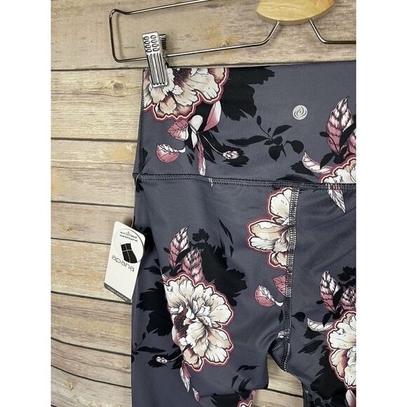 Apana XS NWt Floral Activewear Leggings Gray Yoga Gym Extended Waistband Cropped - Picture 8 of 10